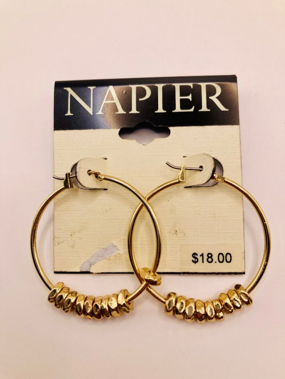Napier Gold-Tone Hoop Earrings Textured Beads -118B